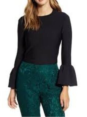 Rachel Parcell Black Long-Sleeve Top with Tie Flare Cuffs NWOT